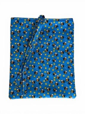 Blue Bee/Blue Stripes Print Fabric Book Cover with Ties 11x9” Handmade